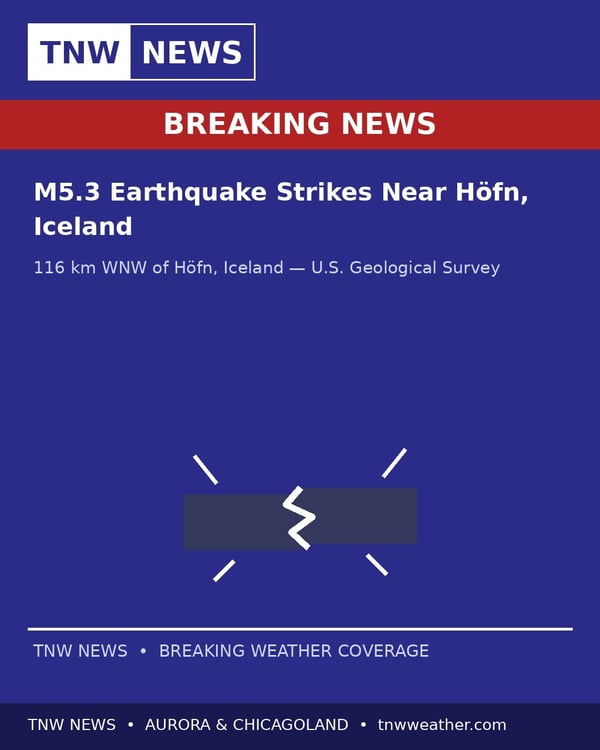 A news alert graphic for an earthquake in Iceland.