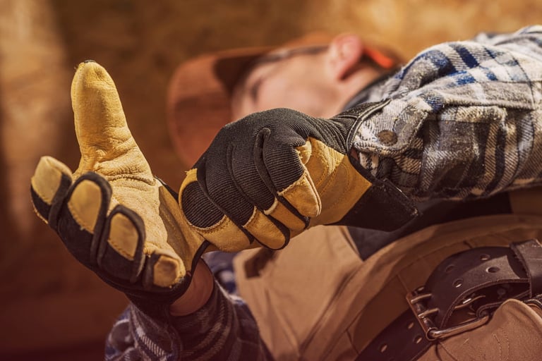 Worker in work gloves giving a thumbs-up gesture.