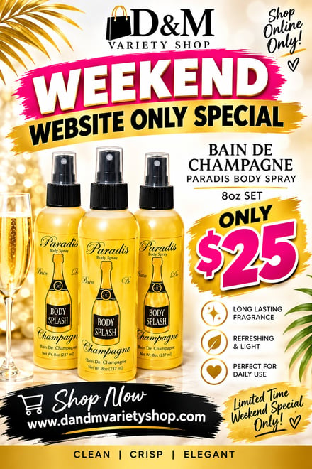 Bain De Champagne Paradis Body Spray 8oz 3-Pack | D&M Variety Shop