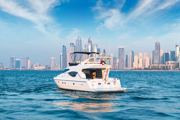 Luxury Yacht with Dubai skyline