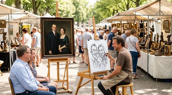 How Do Caricatures and Portraits Differ in Style and Purpose?