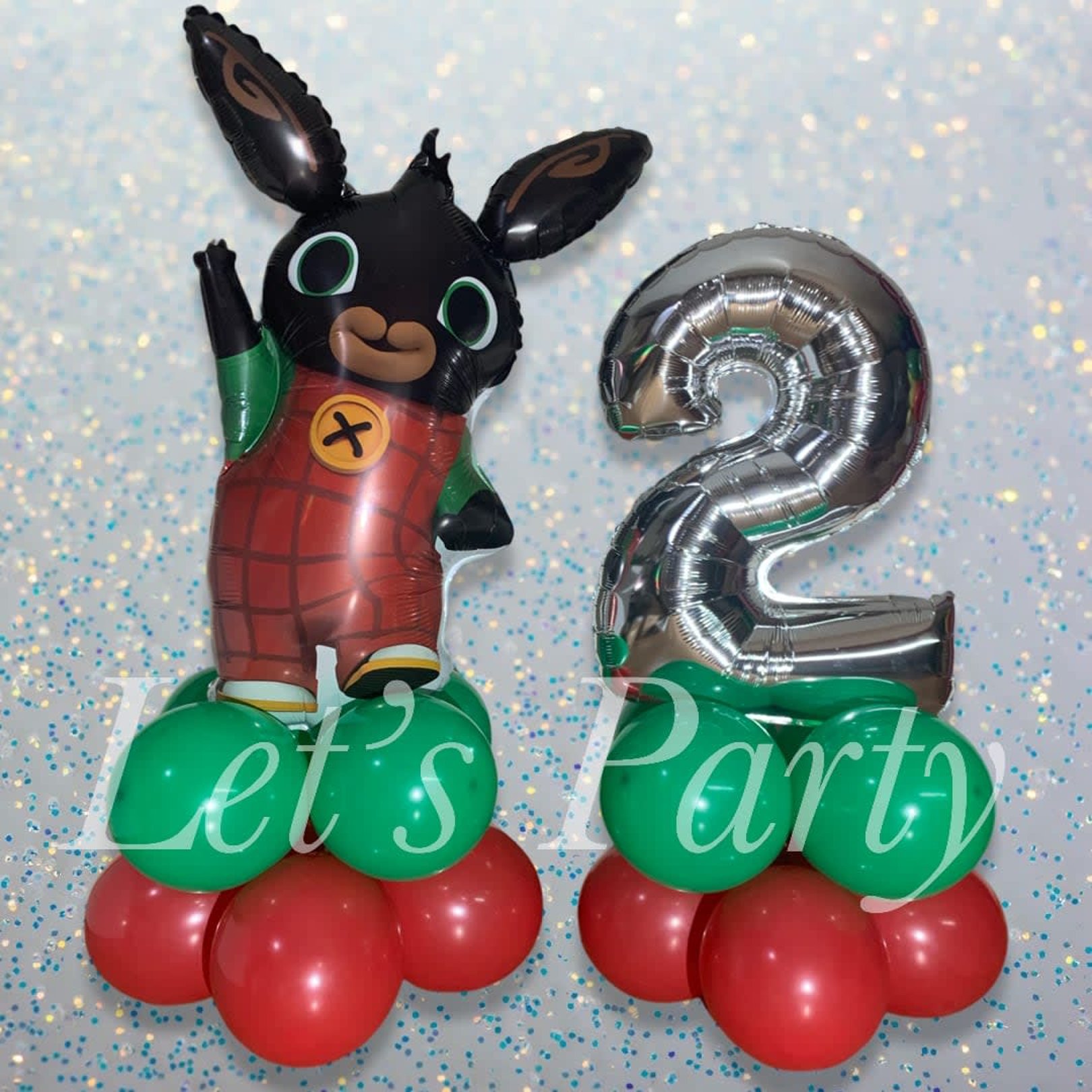 Large Bing character CBeebies & number balloon display red green 115cm tall