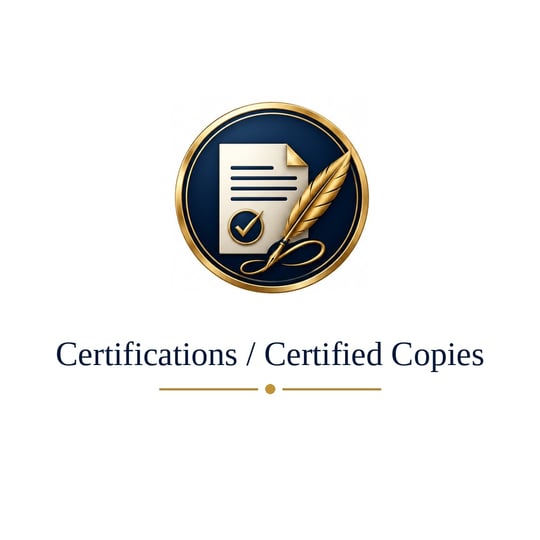A certified document seal with feather quill and checkmark.
