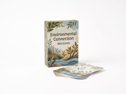 A box of environmental mini cards with a fanned stack beside it on white.