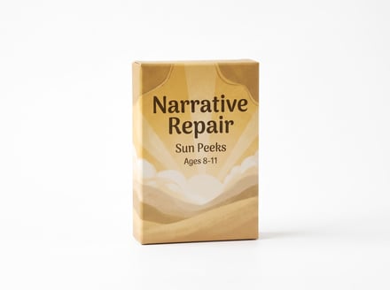A box of children's narrative repair cards for ages 8-11.