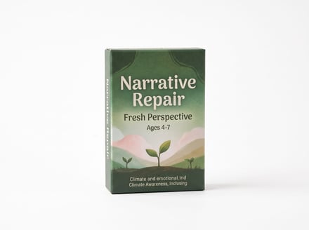 A green box for a children's educational card game about climate awareness.