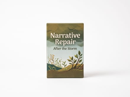 A book titled 'Narrative Repair' standing upright on a plain surface.