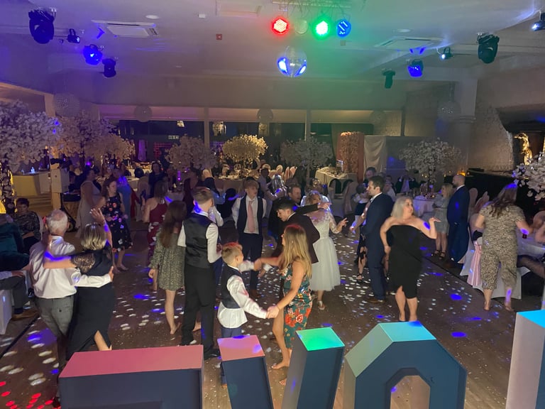 Haliwaves DJ sound and lighting setup at a Suffolk wedding venue