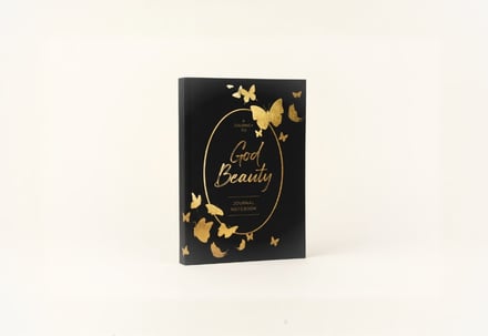 Black journal with gold butterfly design and 'God Beauty' title